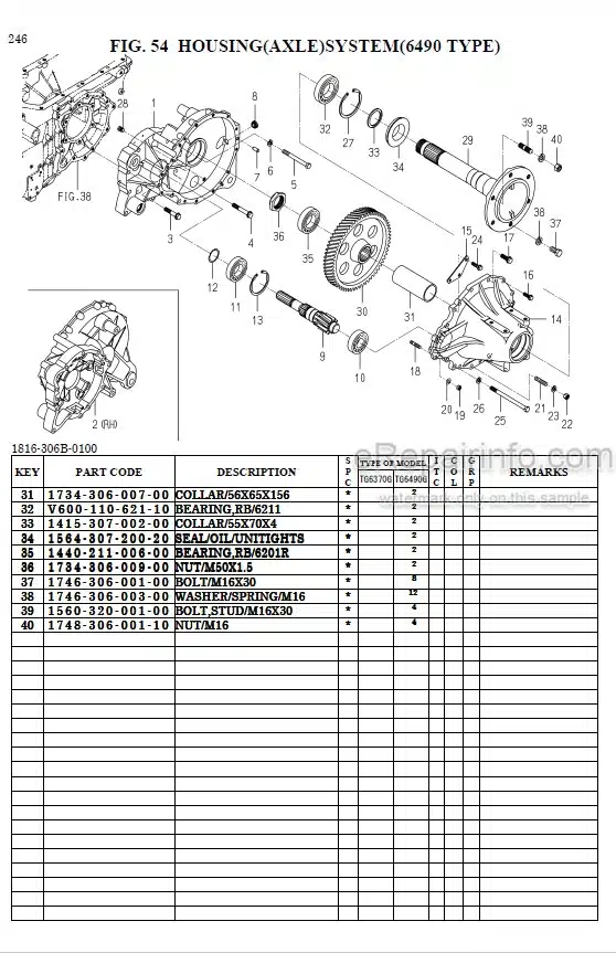 Photo 1 - Iseki TG6370G TG6490G Parts Catalog Tractor 1815-097-110-00