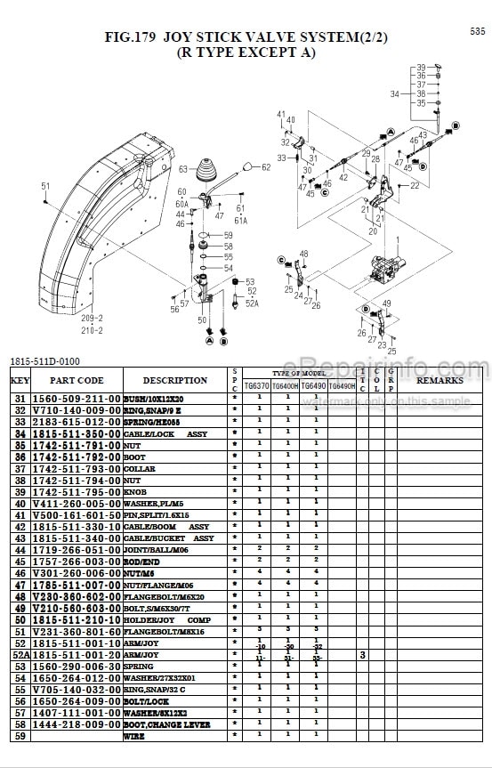Photo 1 - Iseki TG6370 TG6400H TG6490 TG6490H Parts Catalog Tractor 1815-097-100-10