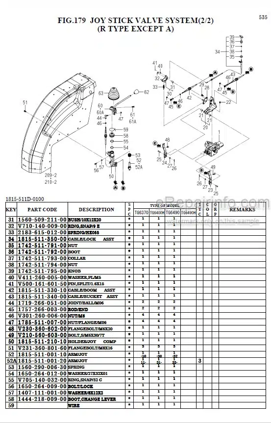 Photo 1 - Iseki TG6370 TG6400H TG6490 TG6490H Parts Catalog Tractor 1815-097-100-10