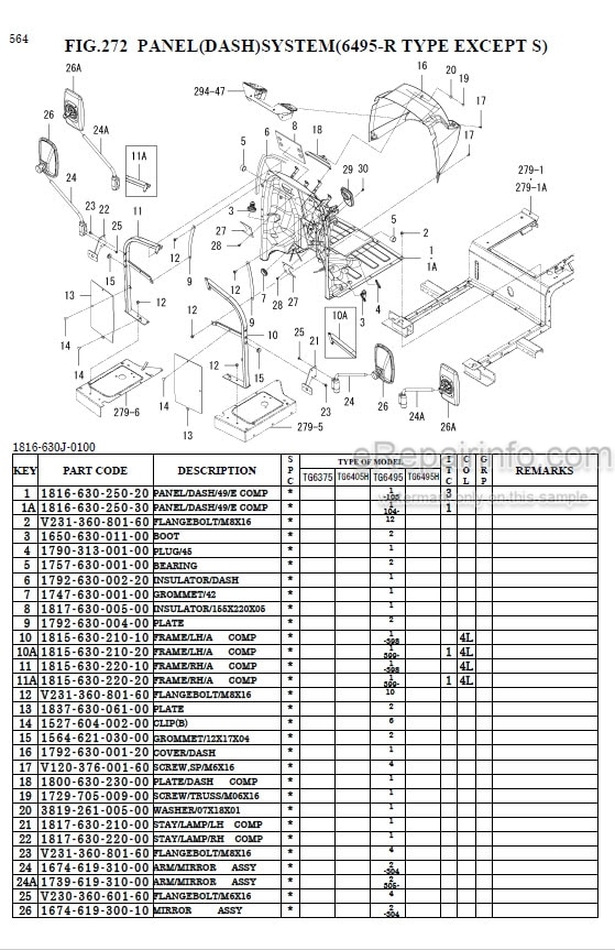 Photo 1 - Iseki TG6375 TG6405H TG6495 TG6495H Parts Catalog Tractor