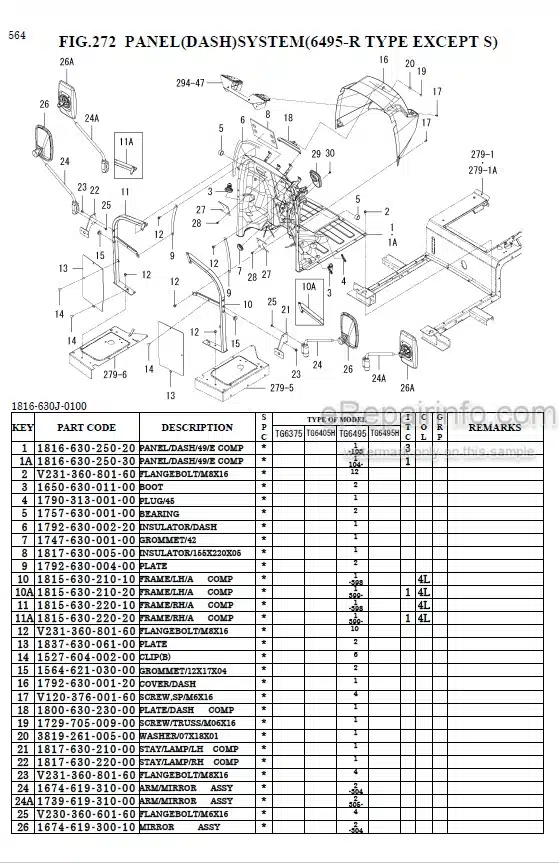 Photo 1 - Iseki TG6375 TG6405H TG6495 TG6495H Parts Catalog Tractor