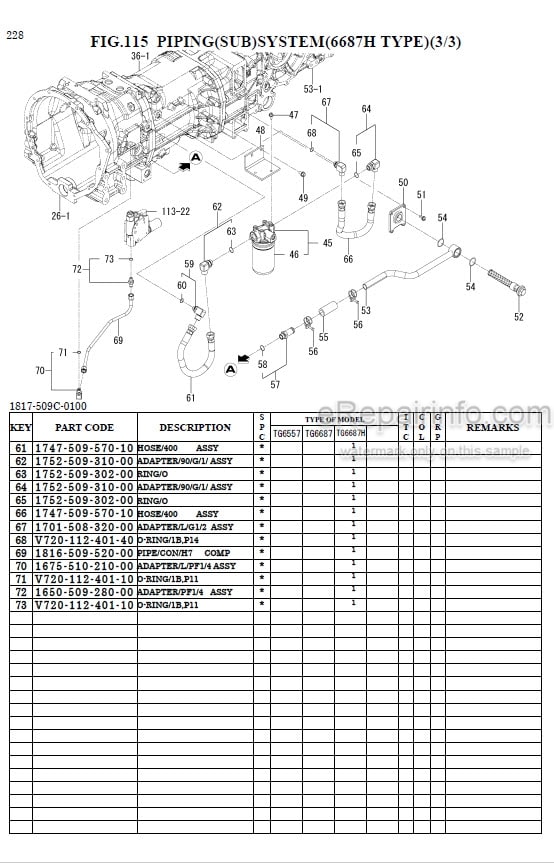 Photo 1 - Iseki TG6557 TG6687 TG6687H Parts Catalog Tractor 1817-097-120-0A