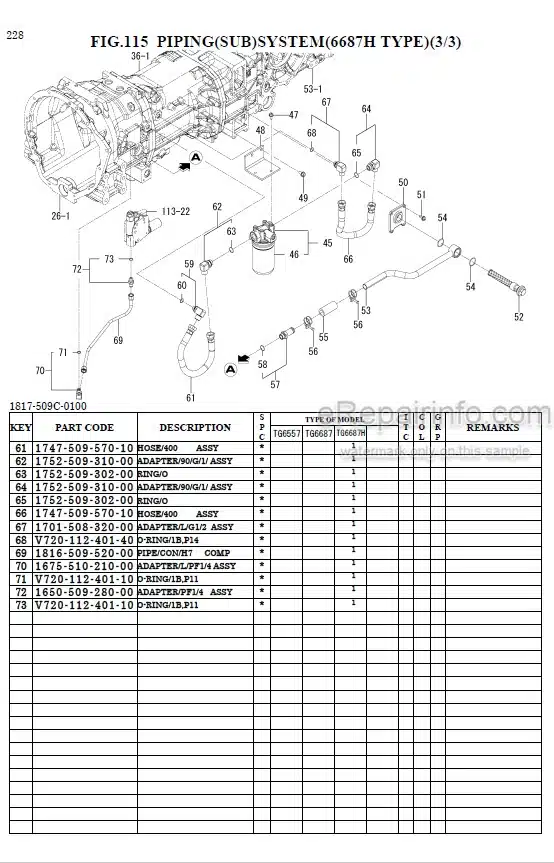 Photo 1 - Iseki TG6557 TG6687 TG6687H Parts Catalog Tractor 1817-097-120-0A