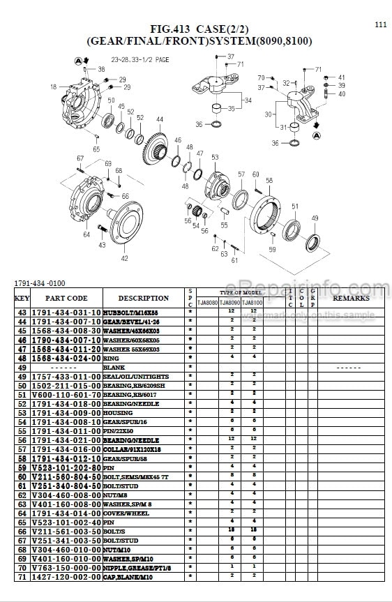 Photo 1 - Iseki TJA8080 TJA8090 TJA8100 Parts Catalog Tractor