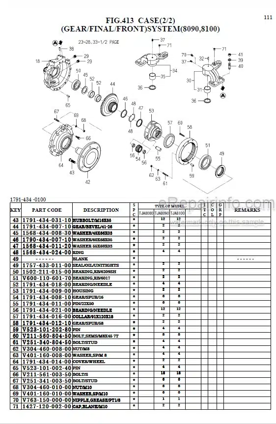 Photo 1 - Iseki TJA8080 TJA8090 TJA8100 Parts Catalog Tractor