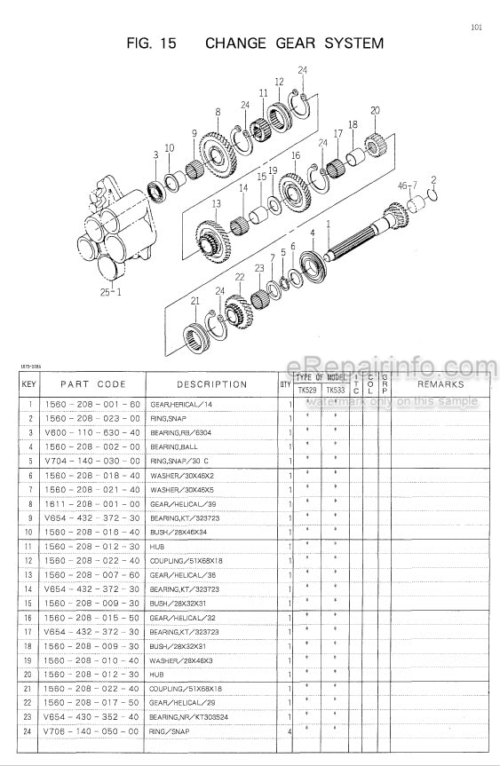 Photo 1 - Iseki TK529 TK533 Parts Catalog Tractor 1674-097-110-00