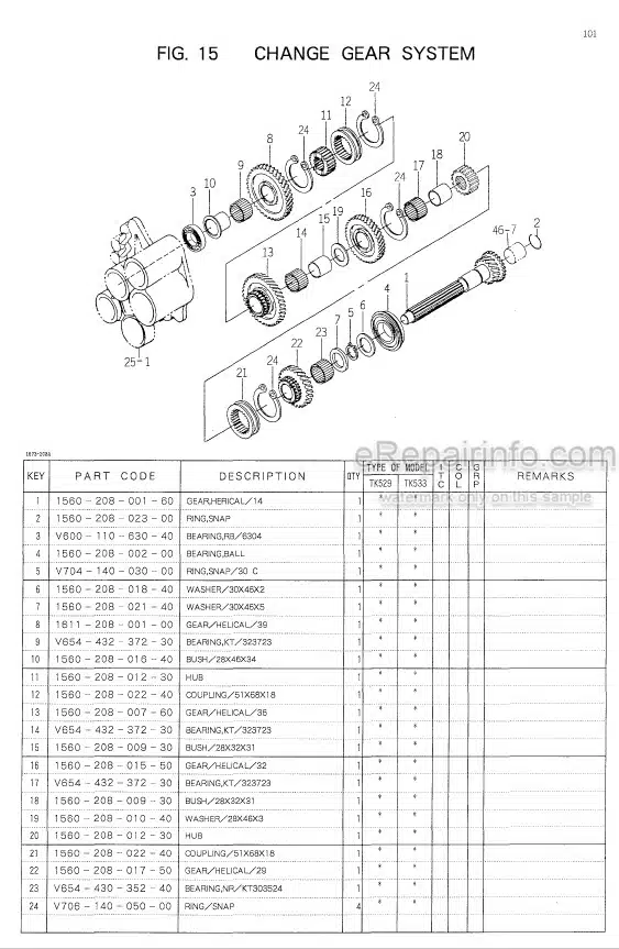 Photo 1 - Iseki TK529 TK533 Parts Catalog Tractor 1674-097-110-00