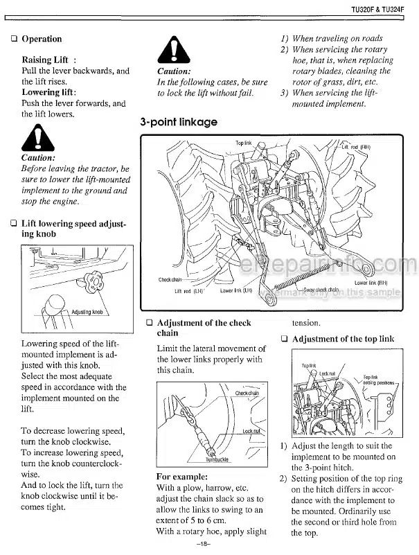 Photo 1 - Iseki TU320F TU324F Operation Manual Tractor 8808-1000