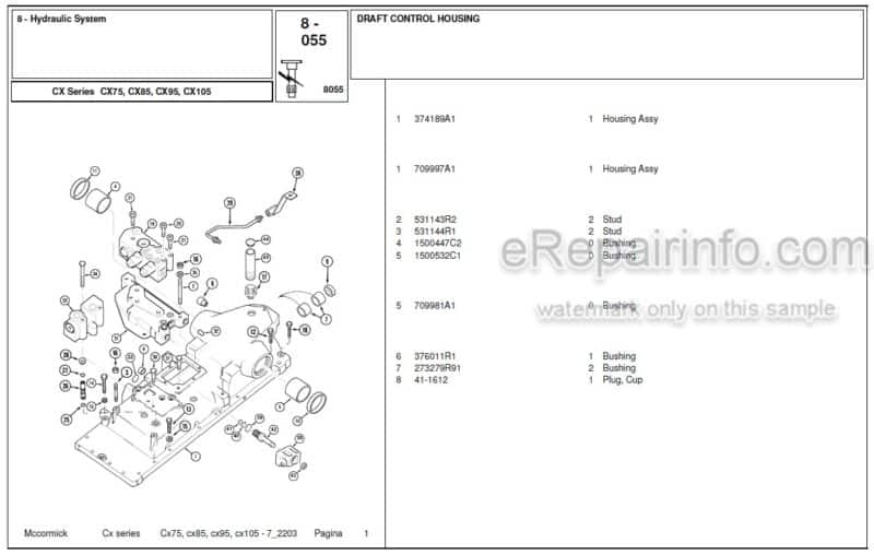 Photo 1 - McCormick CX75 CX85 CX95 CX105 Parts Catalog Tractor