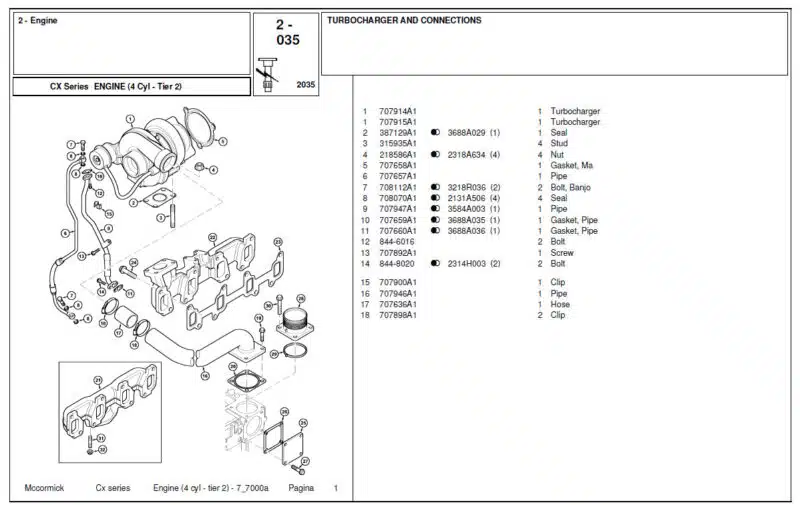 Photo 1 - McCormick CX75 CX85 CX95 CX105 Tier 2 Parts Catalog Tractor Engine