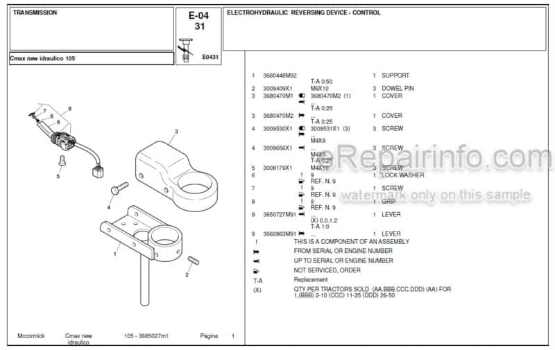 Photo 1 - McCormick C Max New 105 Parts Catalog Tractor