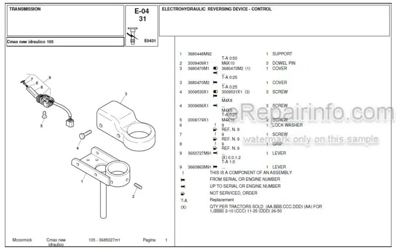 Photo 1 - McCormick C Max New 105 Parts Catalog Tractor