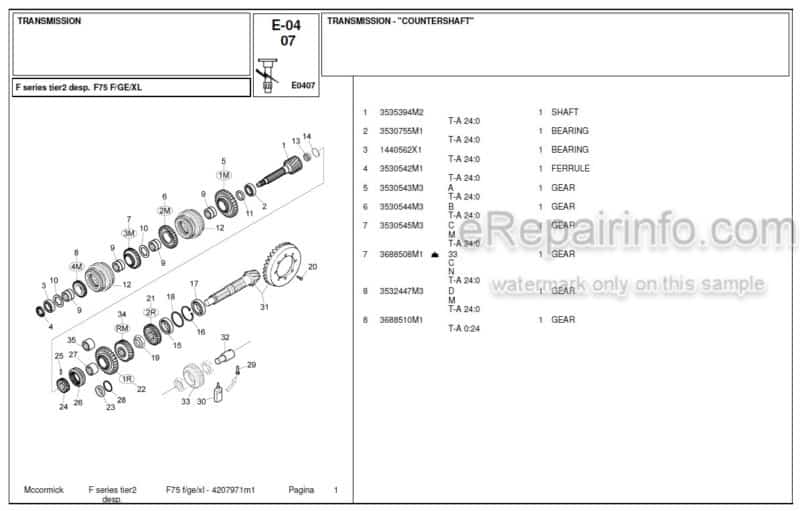 Photo 1 - McCormick F75F Parts Catalog Tractor
