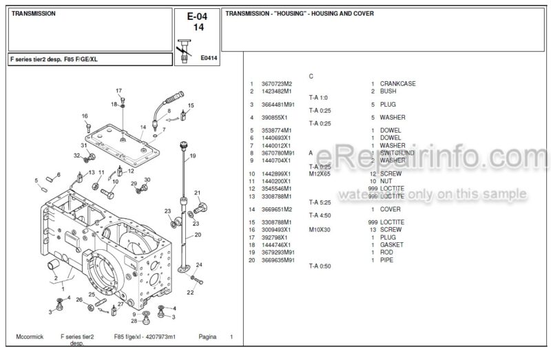 Photo 1 - McCormick F85F Parts Catalog Tractor