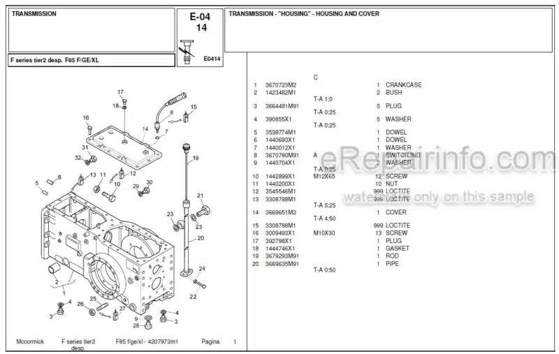 Photo 1 - McCormick F85F Parts Catalog Tractor