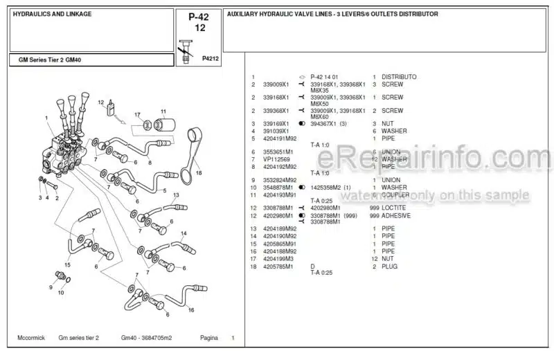 Photo 1 - McCormick GM40 Tier 2 Parts Catalog Tractor