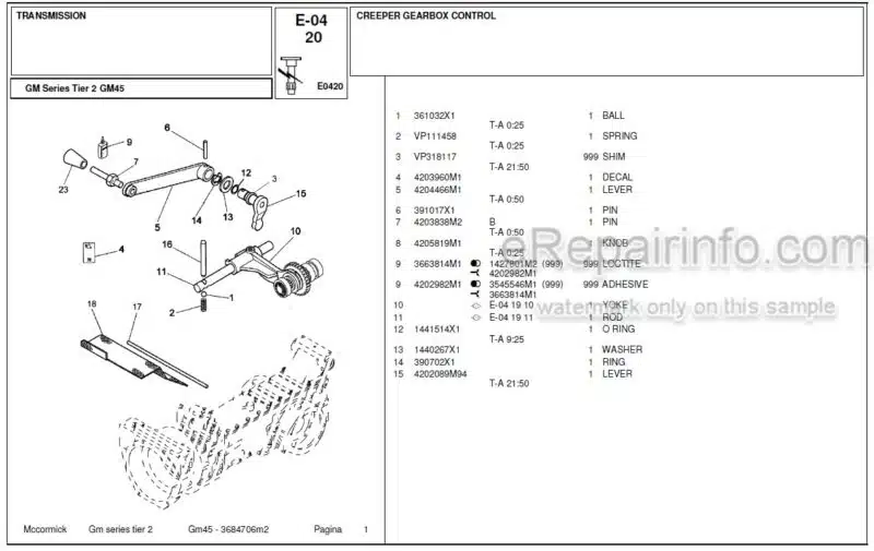 Photo 1 - McCormick GM45 Tier 2 Parts Catalog Tractor