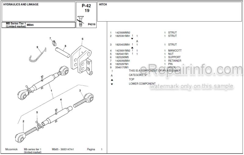 Photo 1 - McCormick MB85 Parts Catalog Tractor
