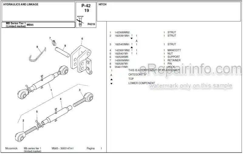 Photo 1 - McCormick MB85 Parts Catalog Tractor