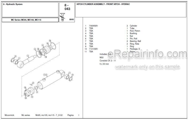 Photo 1 - McCormick MC95 MC105 MC115 Parts Catalog Tractor