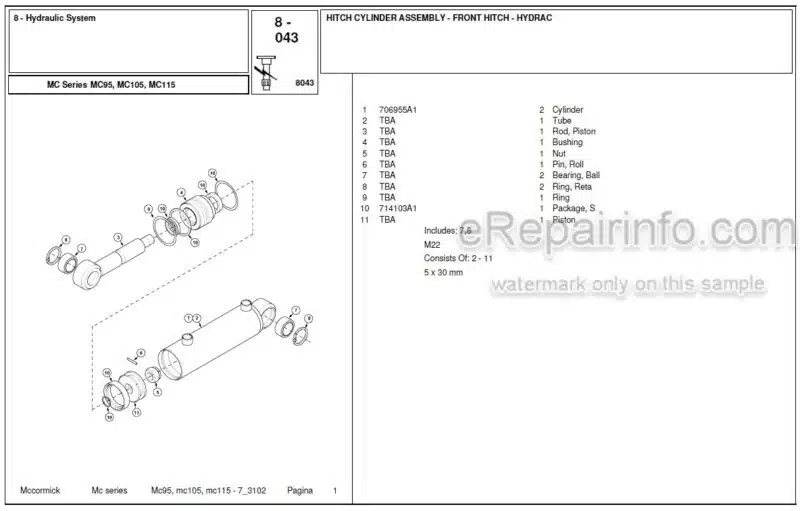 Photo 1 - McCormick MC95 MC105 MC115 Parts Catalog Tractor