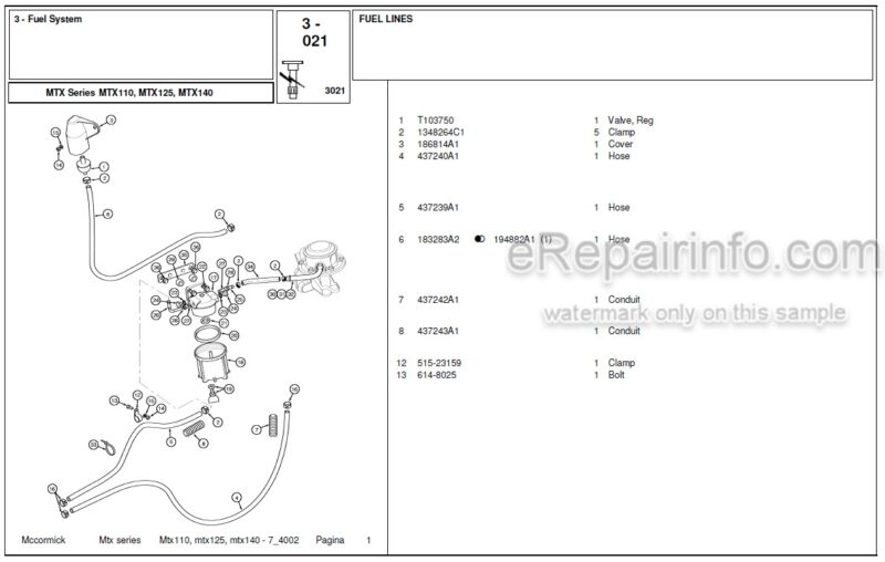 Photo 1 - McCormick MTX110 MTX125 MTX140 Parts Catalog Tractor