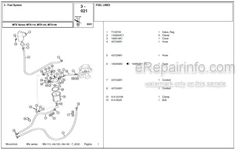Photo 1 - McCormick MTX110 MTX125 MTX140 Parts Catalog Tractor