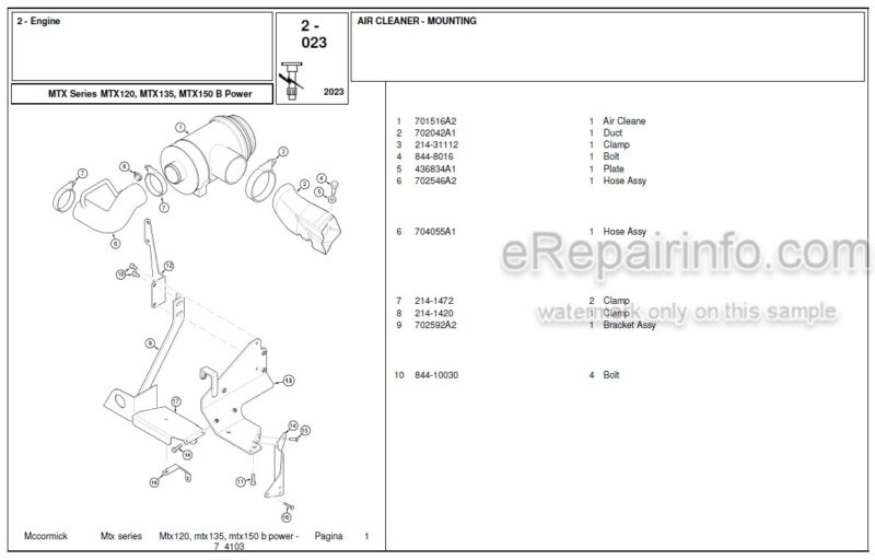 Photo 1 - McCormick MTX120 MTX135 MTX150 Parts Catalog Tractor
