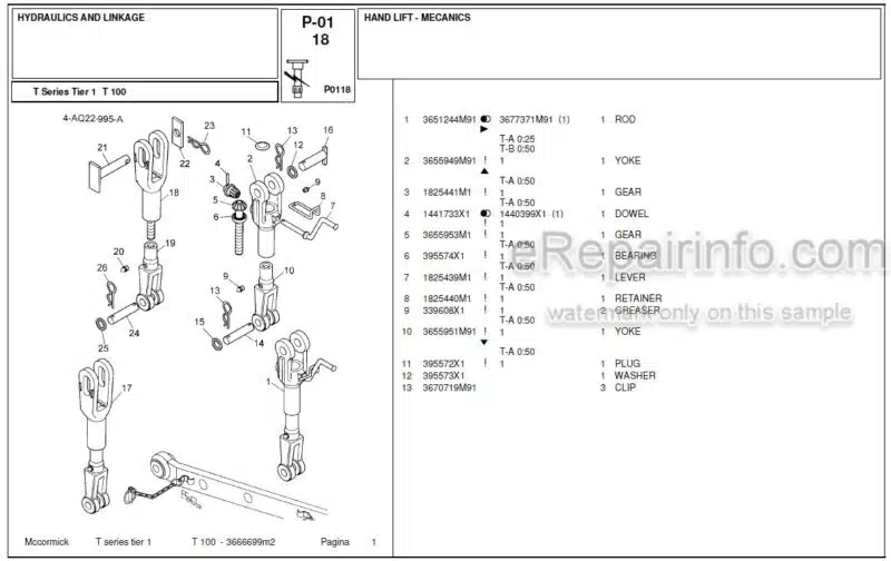 Photo 1 - McCormick T100 Parts Catalog Tractor