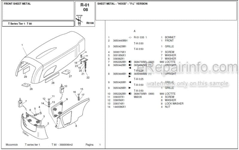 Photo 1 - McCormick T80 Parts Catalog Tractor