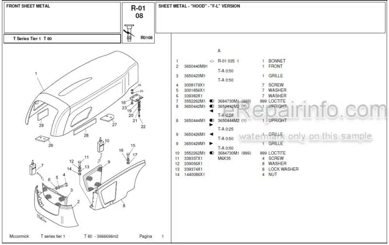Photo 1 - McCormick T80 Parts Catalog Tractor