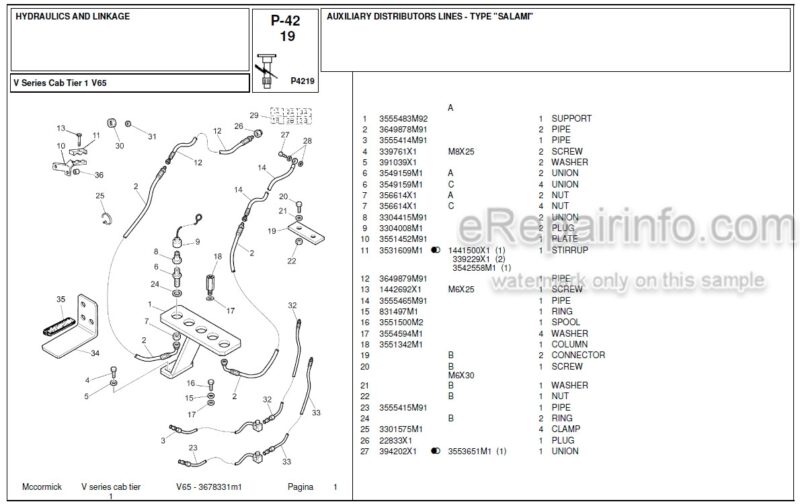 Photo 1 - McCormick V65 Parts Catalog Tractor