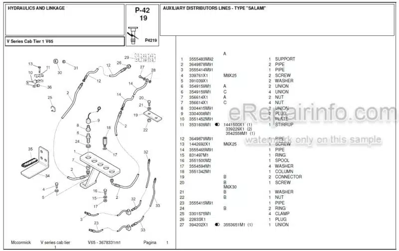 Photo 1 - McCormick V65 Parts Catalog Tractor