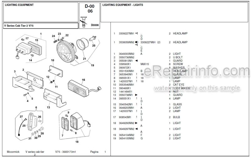 Photo 1 - McCormick V75 Parts Catalog Tractor