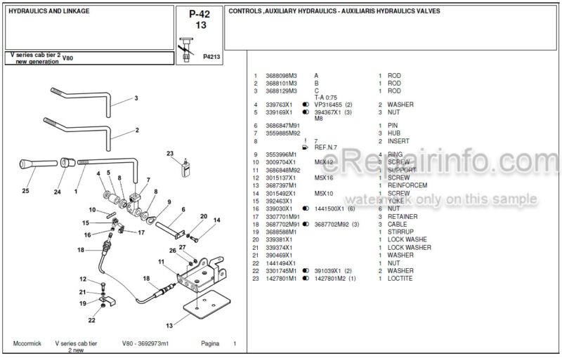 Photo 1 - McCormick V80 New Parts Catalog Tractor