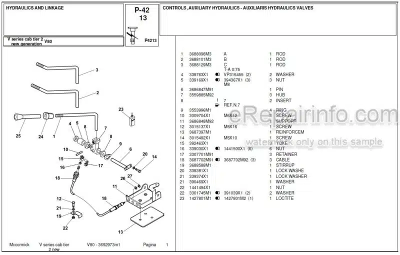 Photo 1 - McCormick V80 New Parts Catalog Tractor