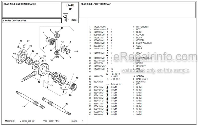 Photo 1 - McCormick V85 Parts Catalog Tractor