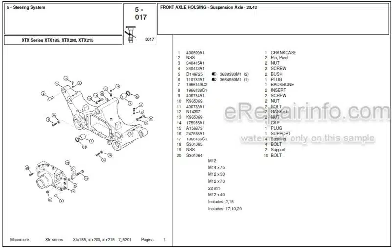 Photo 1 - McCormick XTX185 XTX200 XTX215 Parts Catalog Tractor