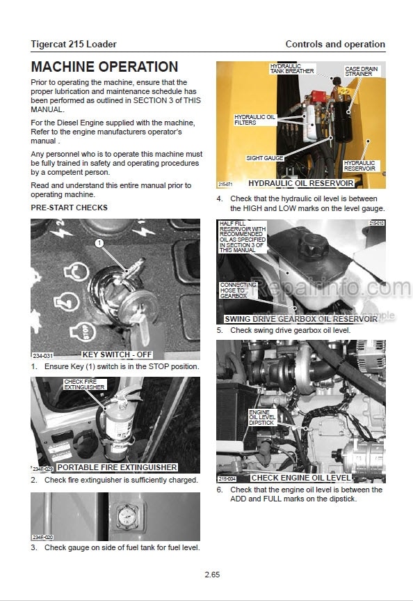 Photo 1 - Tigercat 215 Operators Manual Loader 37622AENG