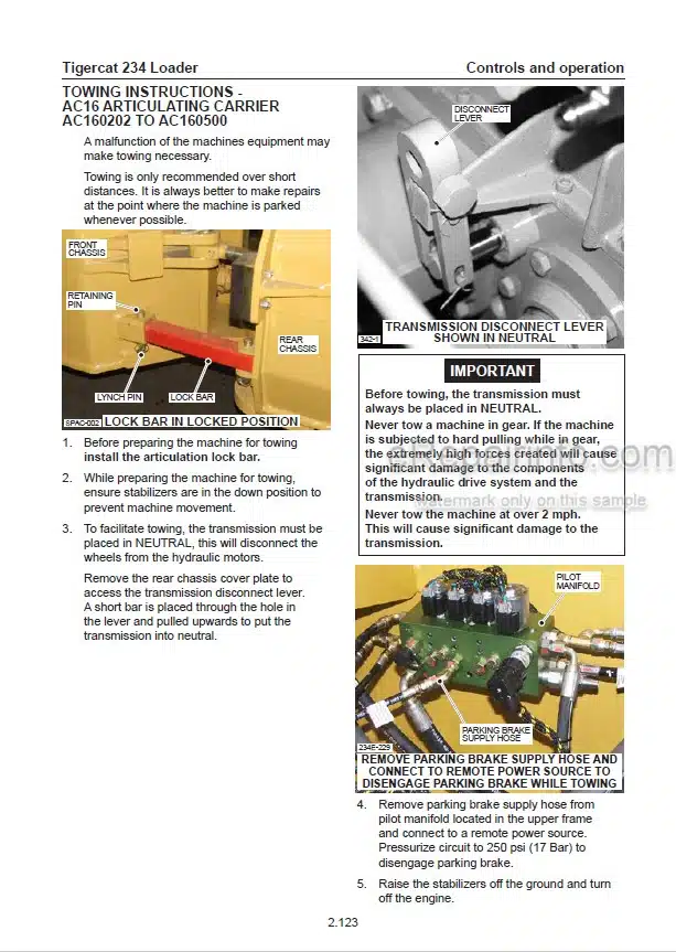 Photo 1 - Tigercat 234 Operators Manual Loader 35176A