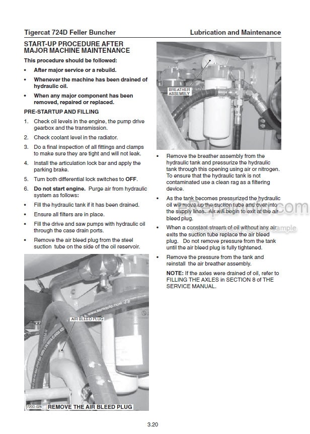 Photo 1 - Tigercat 724D Operators Manual Feller Buncher 17399A 24669A