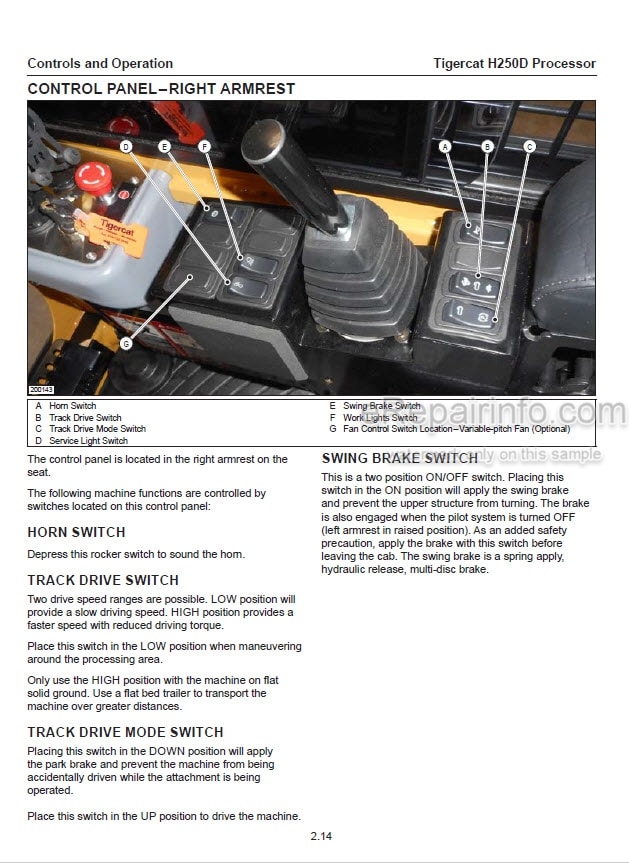 Photo 1 - Tigercat H250D Operators Manual Processor 51066AENG