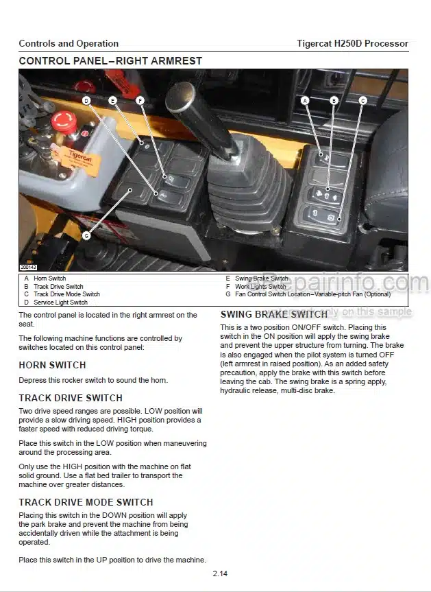 Photo 1 - Tigercat H250D Operators Manual Processor 51066AENG