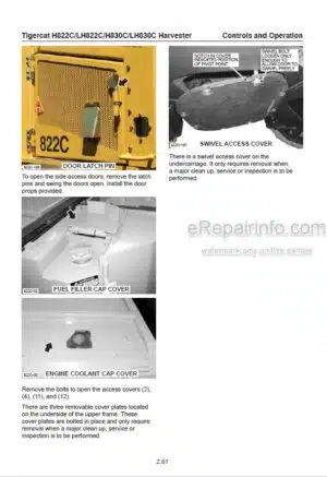 Photo 2 - Tigercat H822C LH822C H830C LH830C Operators Manual Harvester 44484AENG