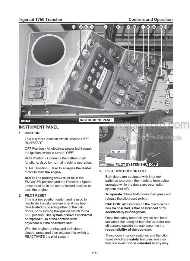 Photo 1 - Tigercat T750 Operators Manual Trencher 13053A