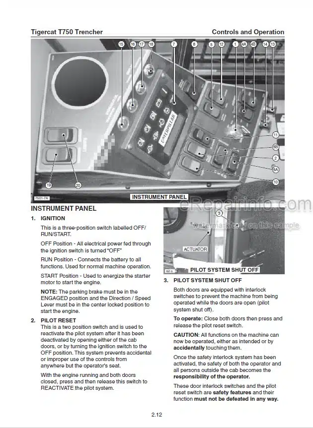Photo 1 - Tigercat T750 Operators Manual Trencher 13053A