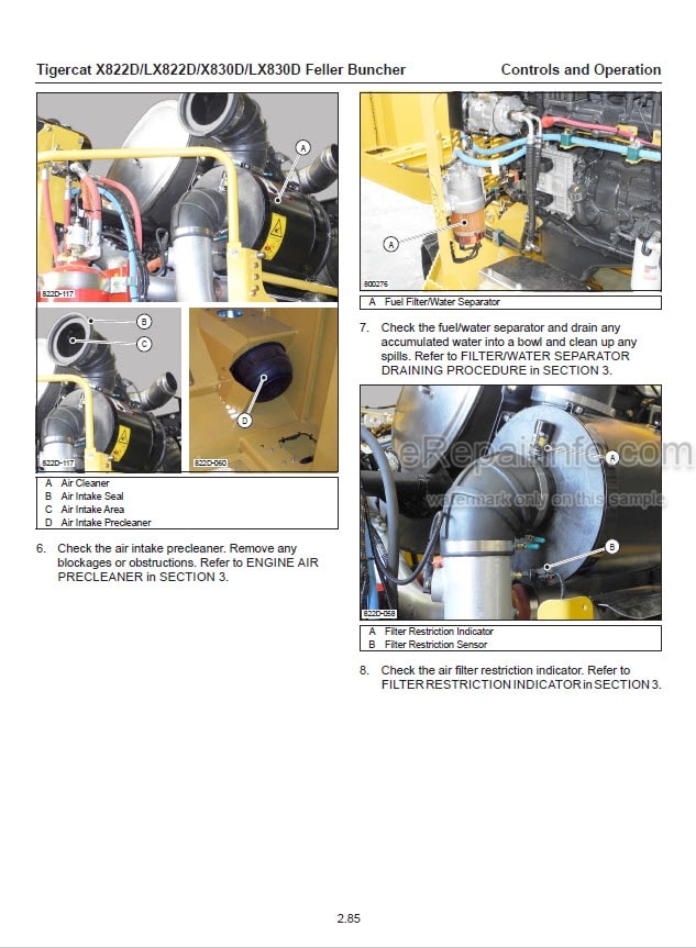 Photo 1 - Tigercat X822D LX824D X830D LX830D Operators Manual Feller Buncher 6198AENG