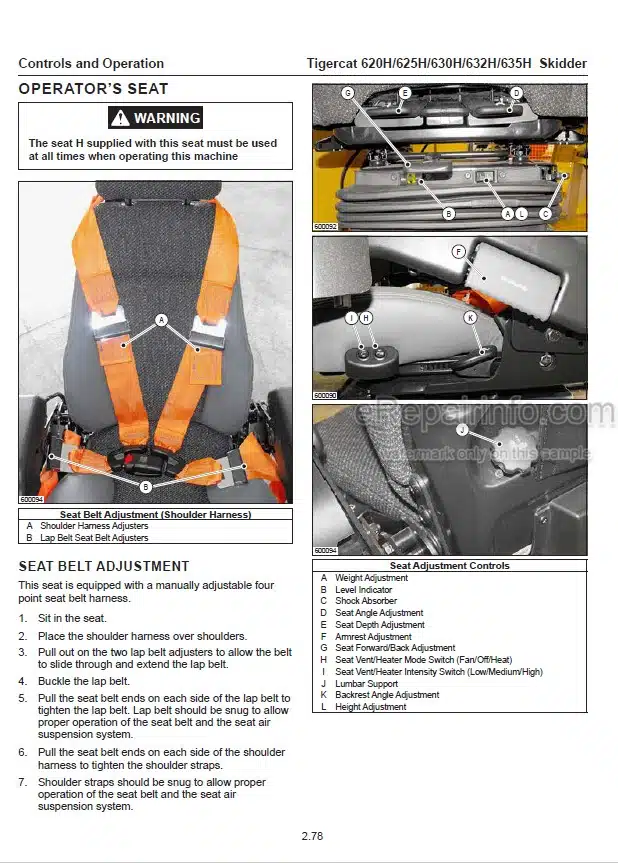 Photo 1 - Tigercat 620H 625H 630H 632H 635H Operators Manual Skidder 60194AENG