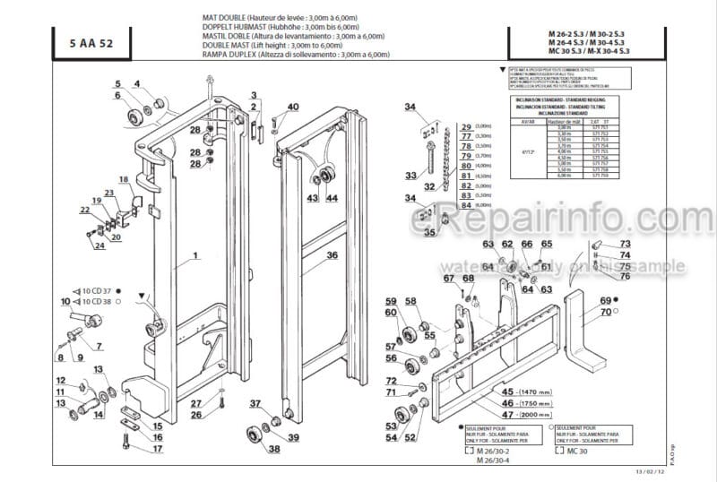 Photo 1 - Manitou MC30 Series 3 E2 To M-X70-2 Series 3 E3 Parts Catalogue Mast CD647010