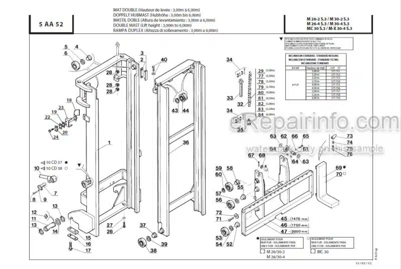 Photo 1 - Manitou MC30 Series 3 E2 To M-X70-2 Series 3 E3 Parts Catalogue Mast CD647010